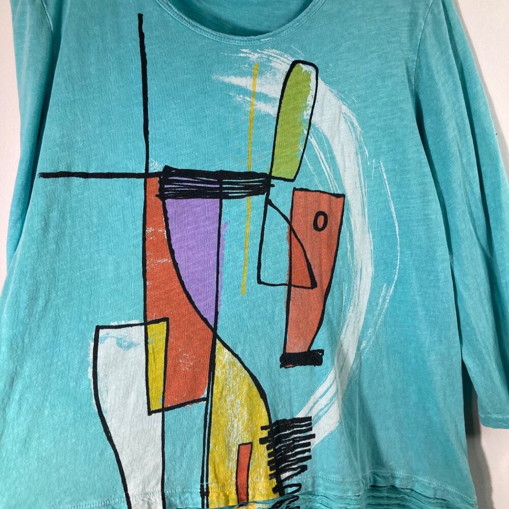 Abstract Print Teal Blouse - Picture 3 of 10